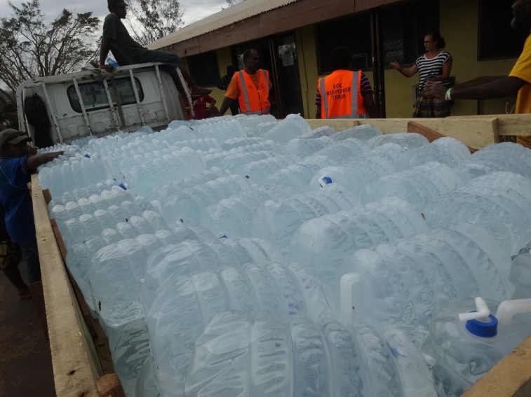 Jerry cans ready to be shipped to the Shepherd Islands in SHEFA province